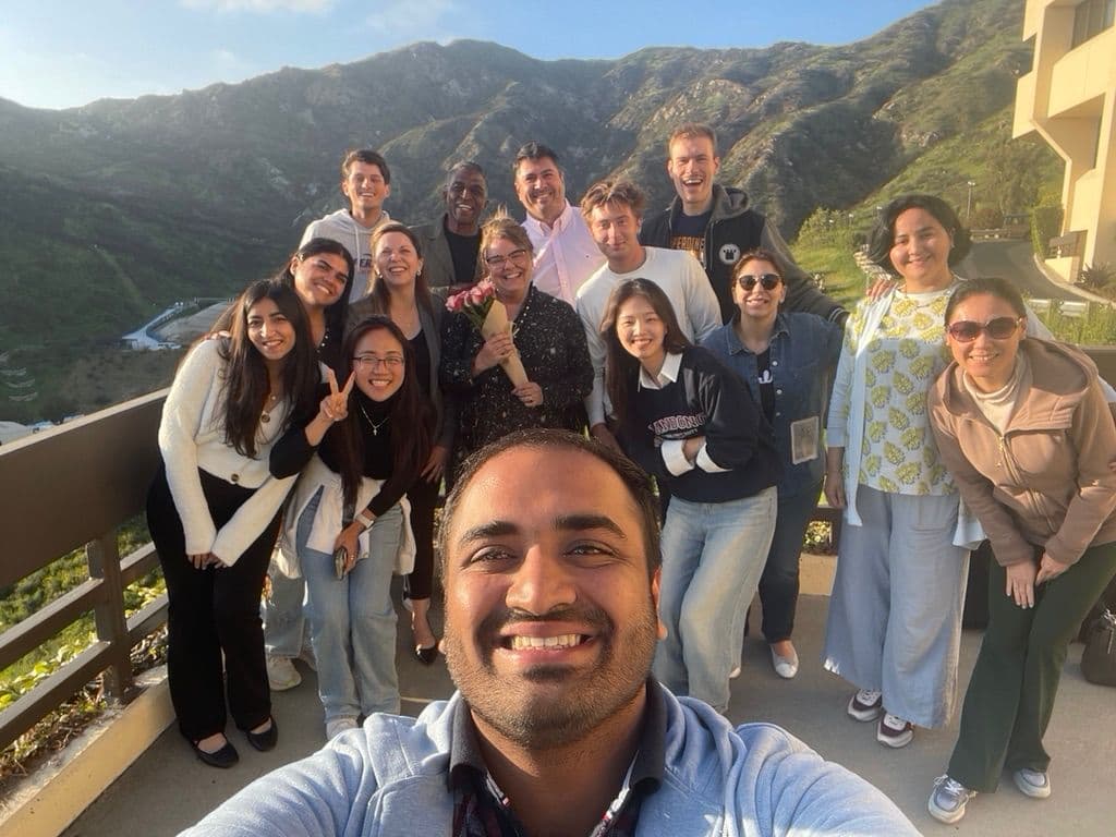 Karan Khetan with classmates in a law school classroom